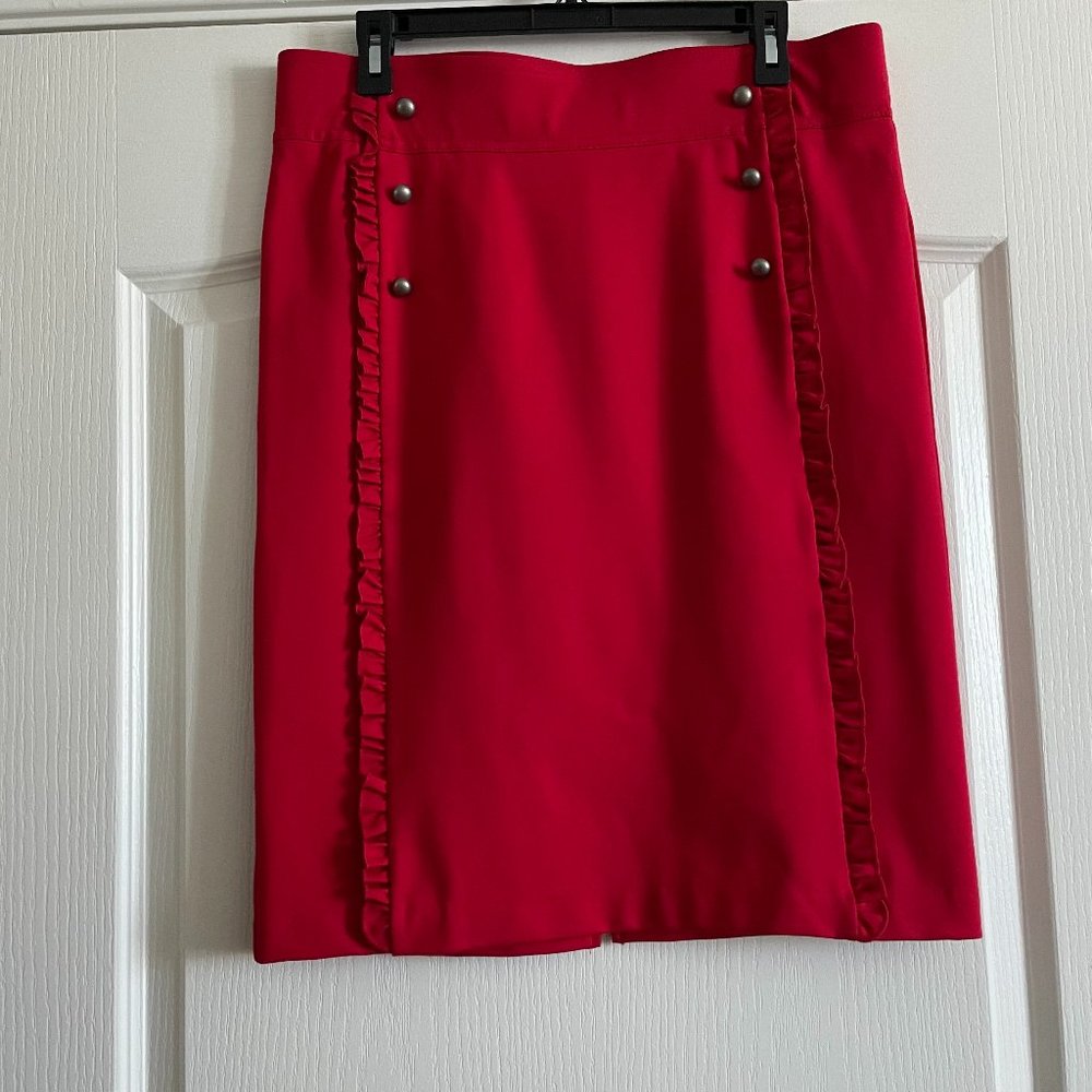 Red Pencil Stretchy Pull On Ruffle Skirt Love Scarlet Size L